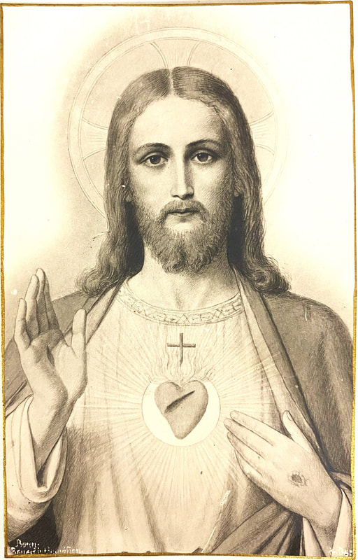 Andenken an eine Primiz mit einer Herz-Jesu-Darstellung, Zürich 1924. Häufig wird das Herz mit Flammen und einem emporwachsenden Kreuz dargestellt. (Bild: Pfarreiarchiv St. Peter und Paul, Abteilung II.B.1.07)